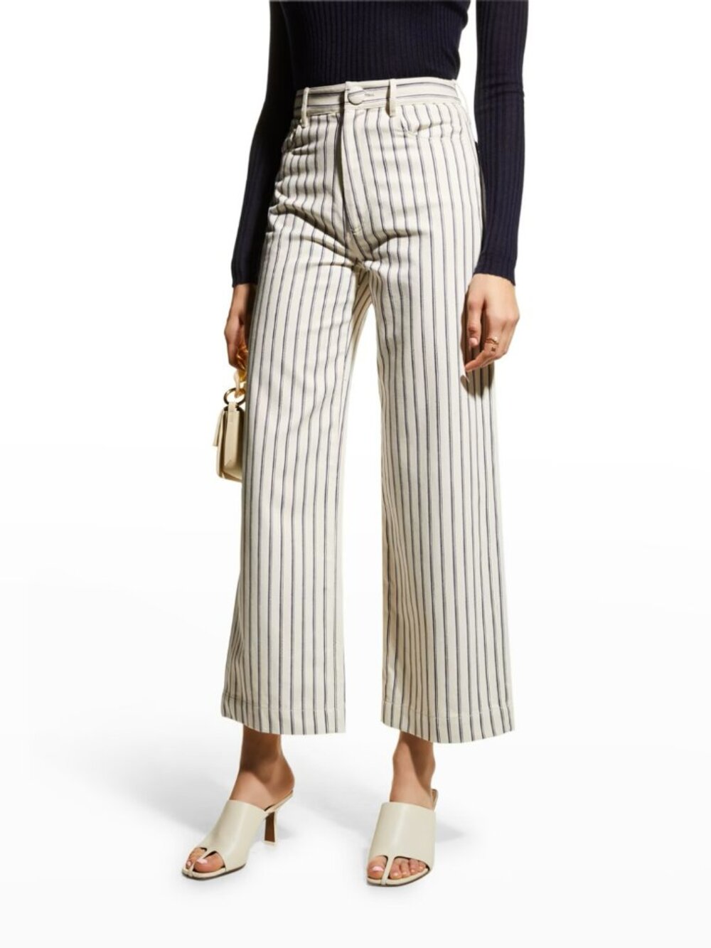 Adam Lippes Striped Denim Wide-Leg Ankle Pants